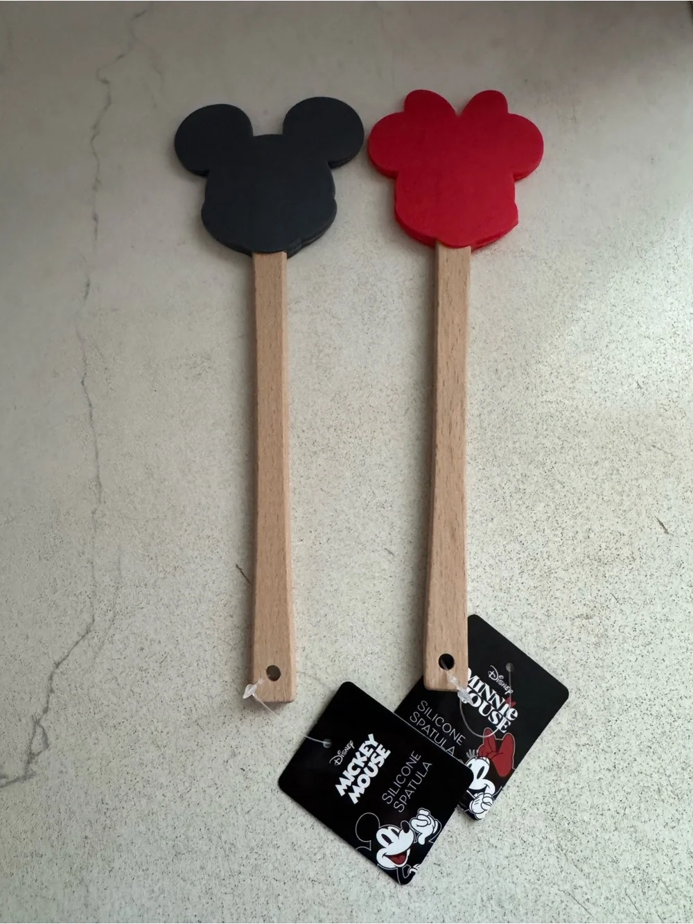 Disney Mickey & Minnie Wooden Handle Silicone Spatulas - Black, Red, White